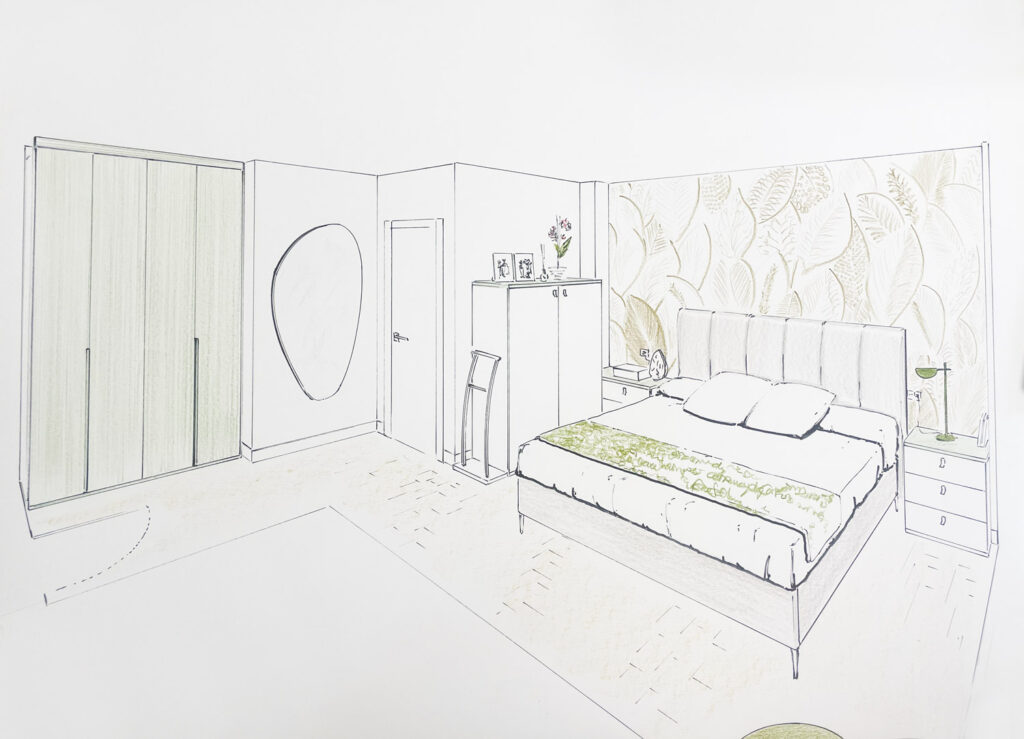 Boceto de diseño de un dormitorio